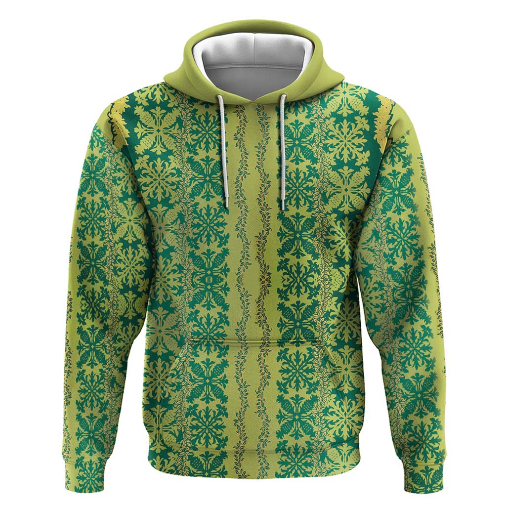 Hawaii Lei with Tribal Quilt Motif Zip Hoodie LT9 Pullover Hoodie Green - Polynesian Pride