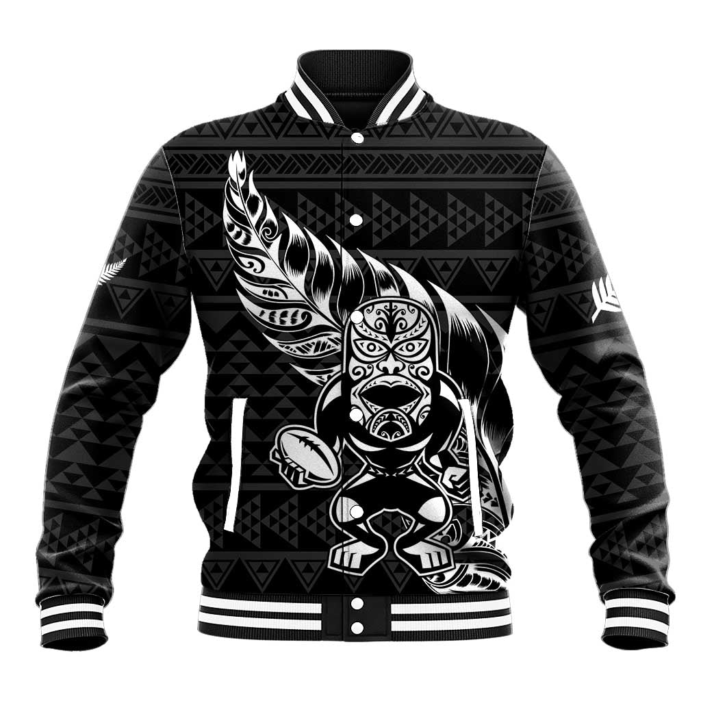 New Zealand Rugby Warrior Custom Baseball Jacket Black Fern Taniko Motif LT9 Unisex Black - Polynesian Pride