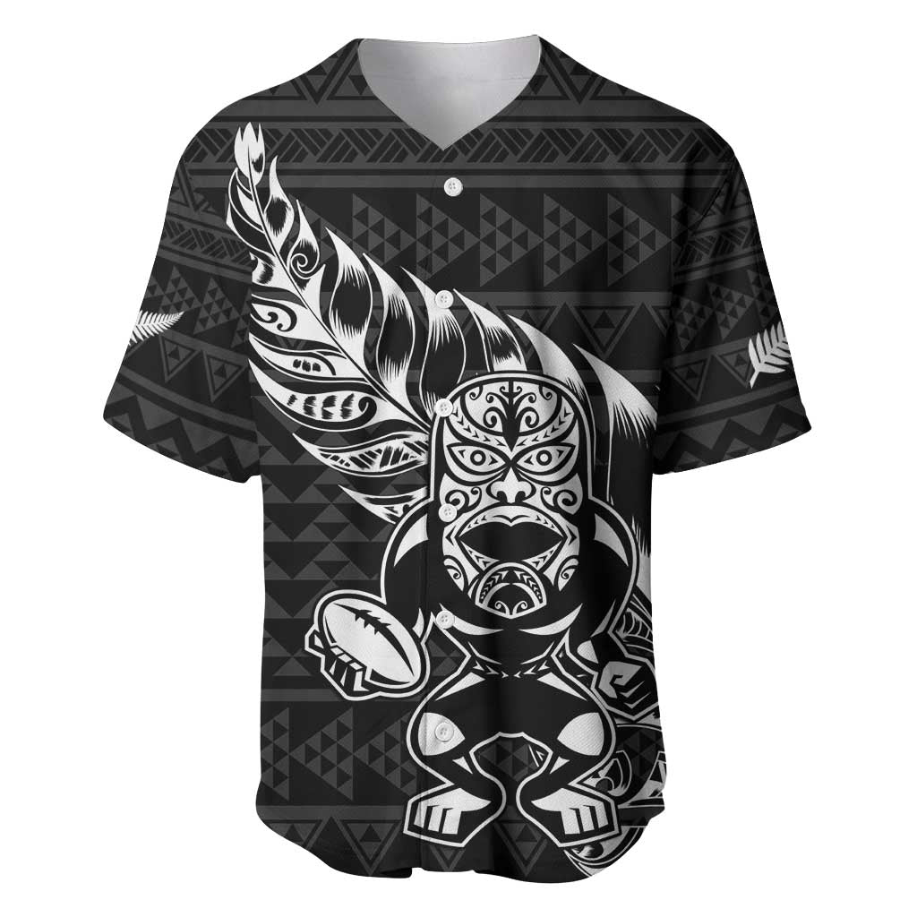 New Zealand Rugby Warrior Custom Baseball Jersey Black Fern Taniko Motif LT9 Black - Polynesian Pride