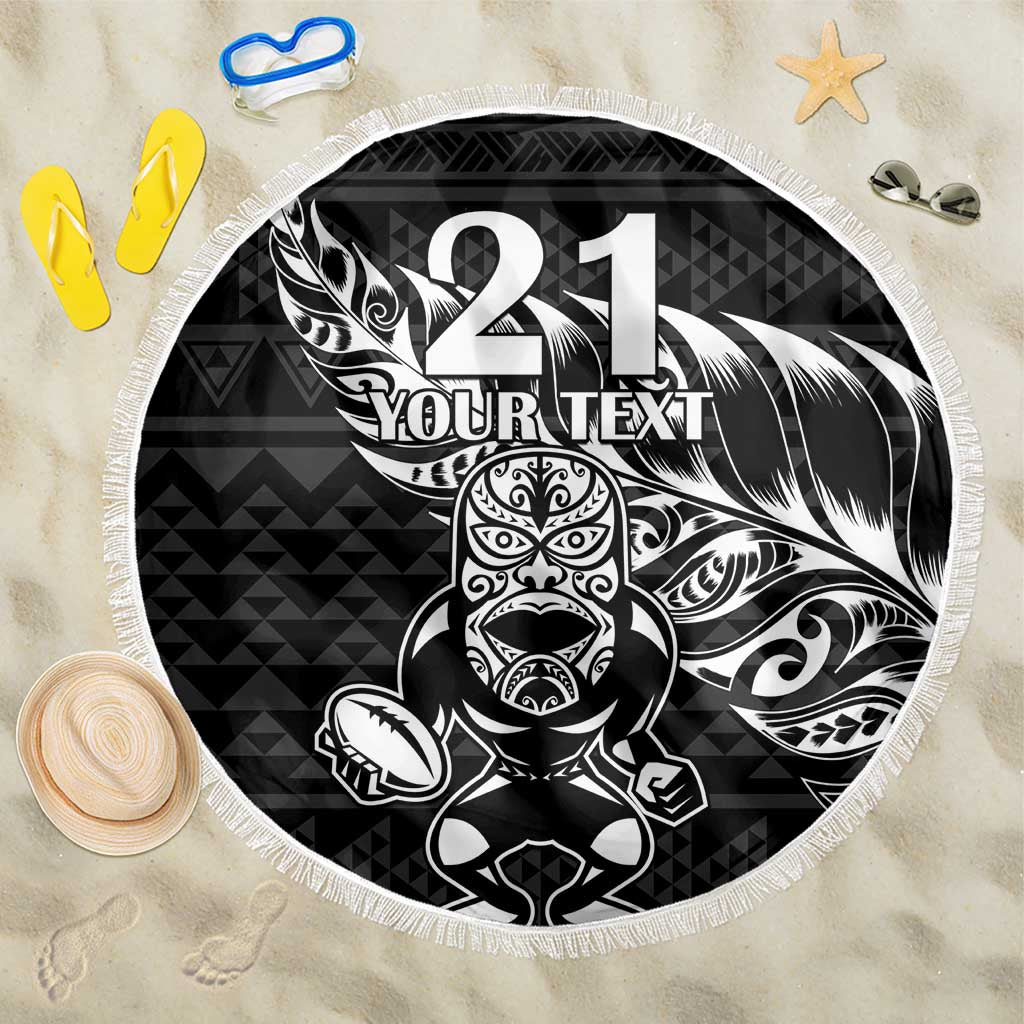 New Zealand Rugby Warrior Custom Beach Blanket Black Fern Taniko Motif LT9 One Size 150cm Black - Polynesian Pride