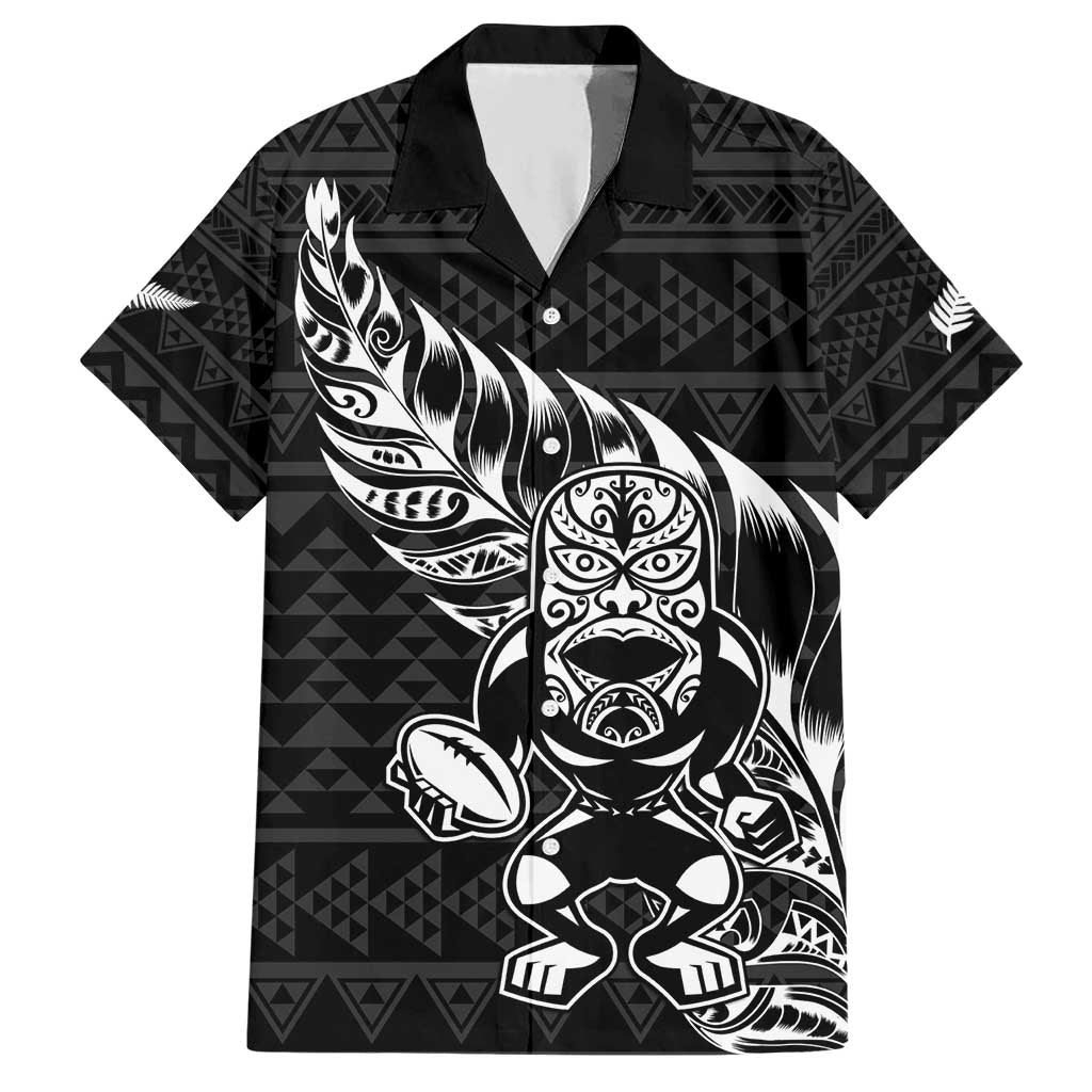 New Zealand Rugby Warrior Custom Hawaiian Shirt Black Fern Taniko Motif LT9 Black - Polynesian Pride