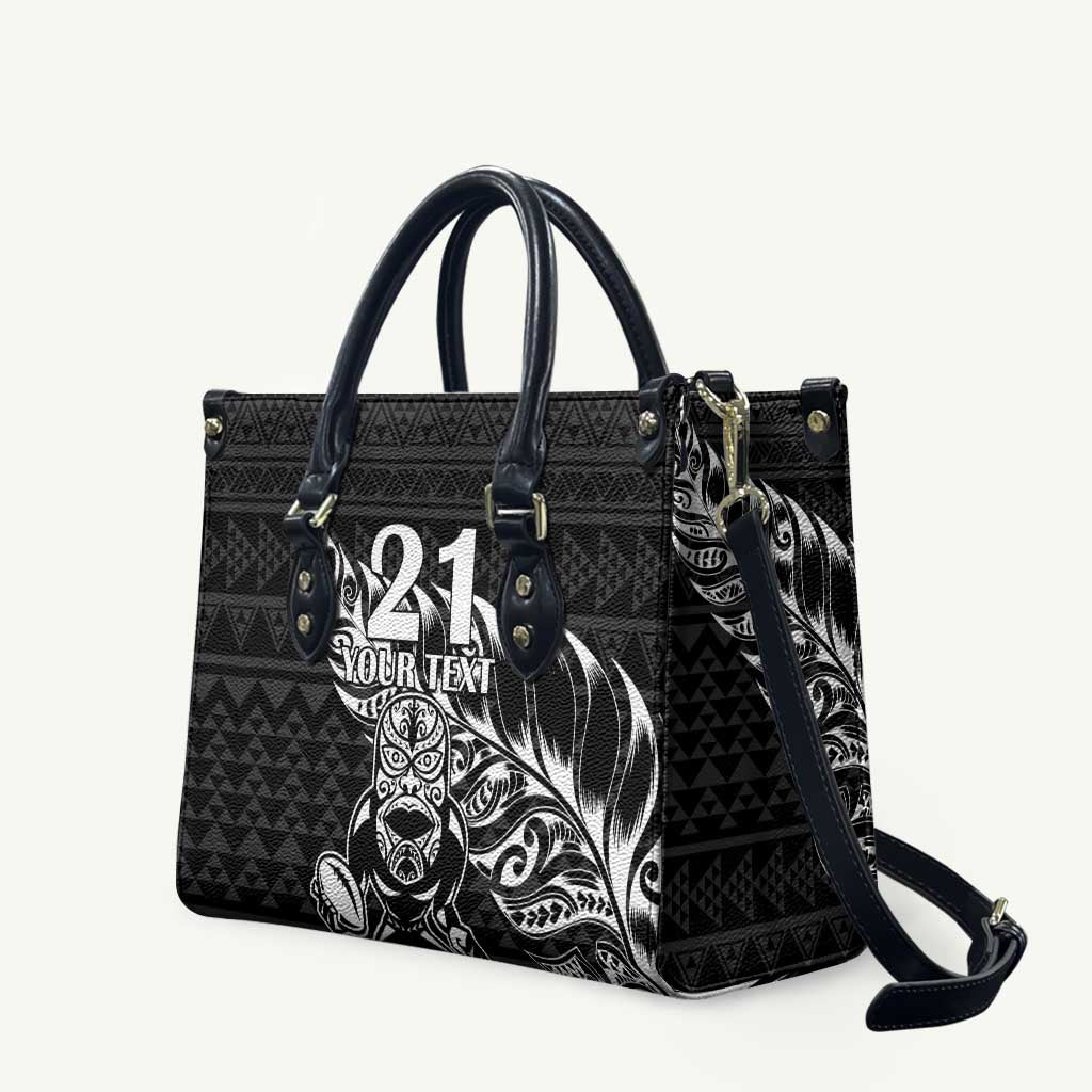 New Zealand Rugby Warrior Custom Leather Bag Black Fern Taniko Motif LT9 Black - Polynesian Pride