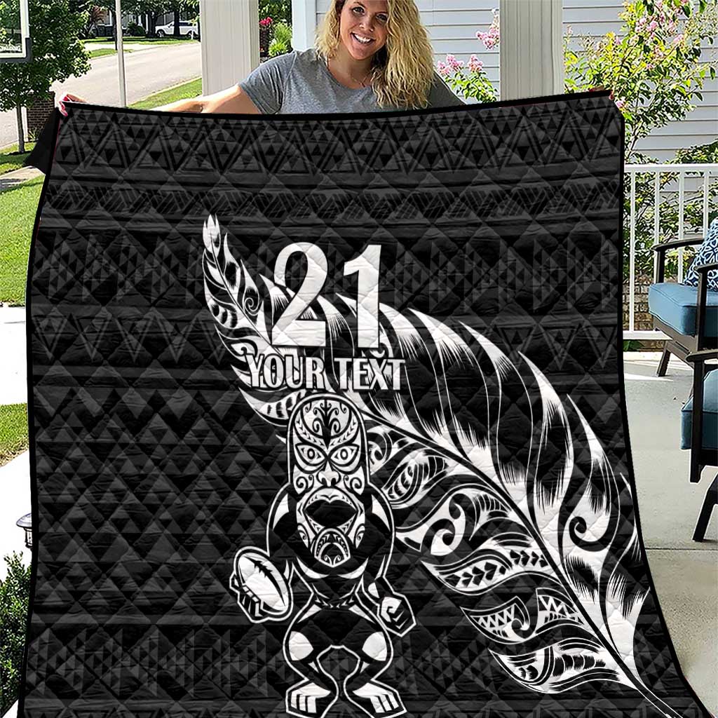 New Zealand Rugby Warrior Custom Quilt Black Fern Taniko Motif LT9 Black - Polynesian Pride