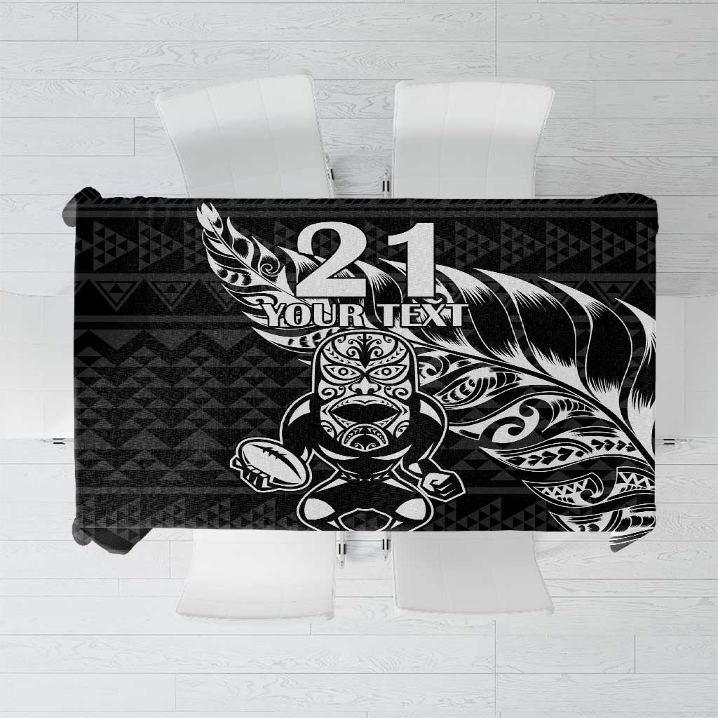 New Zealand Rugby Warrior Custom Tablecloth Black Fern Taniko Motif LT9 Black - Polynesian Pride
