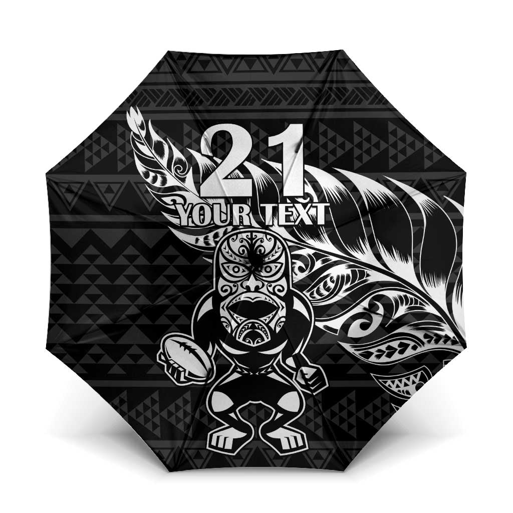 New Zealand Rugby Warrior Custom Umbrella Black Fern Taniko Motif LT9 One Size Folded 11.42 inch Opened Diameter 37.4 inch Black - Polynesian Pride