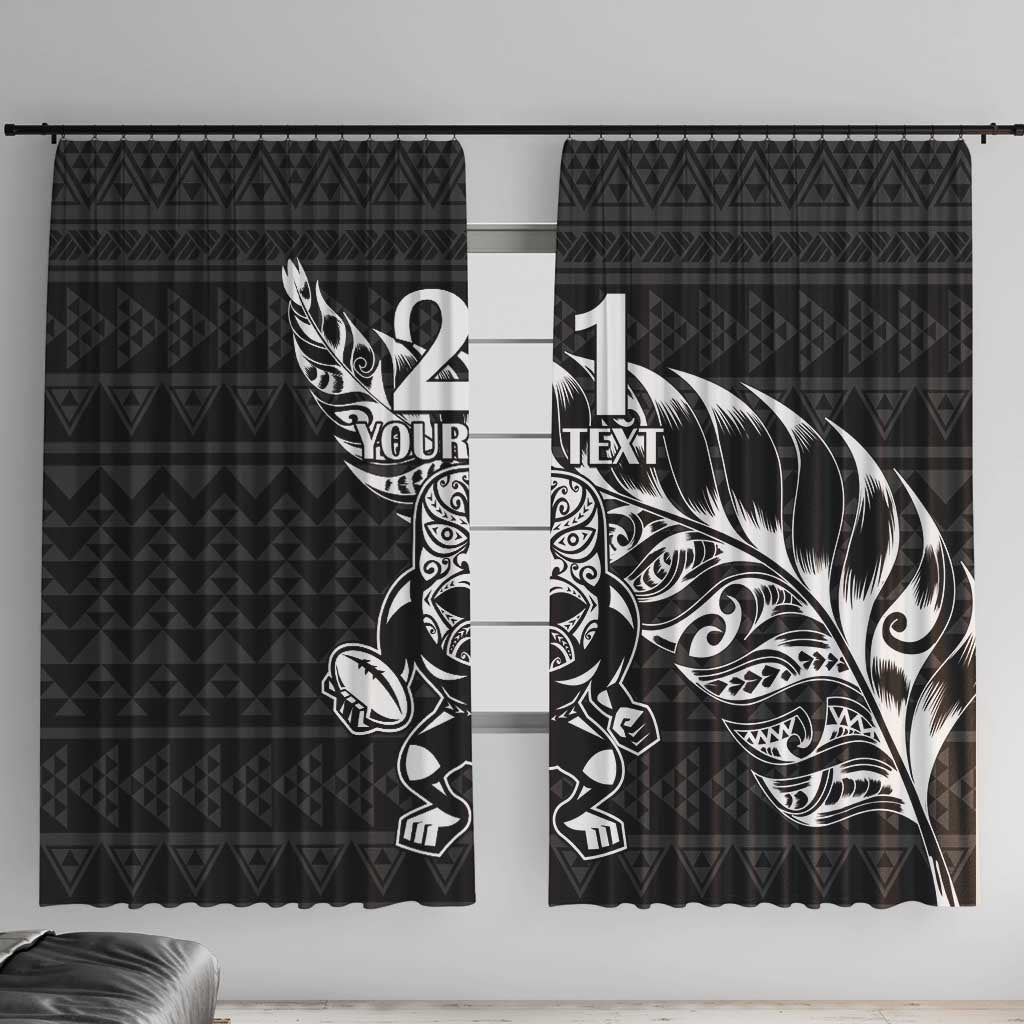 New Zealand Rugby Warrior Custom Window Curtain Black Fern Taniko Motif LT9 With Hooks Black - Polynesian Pride