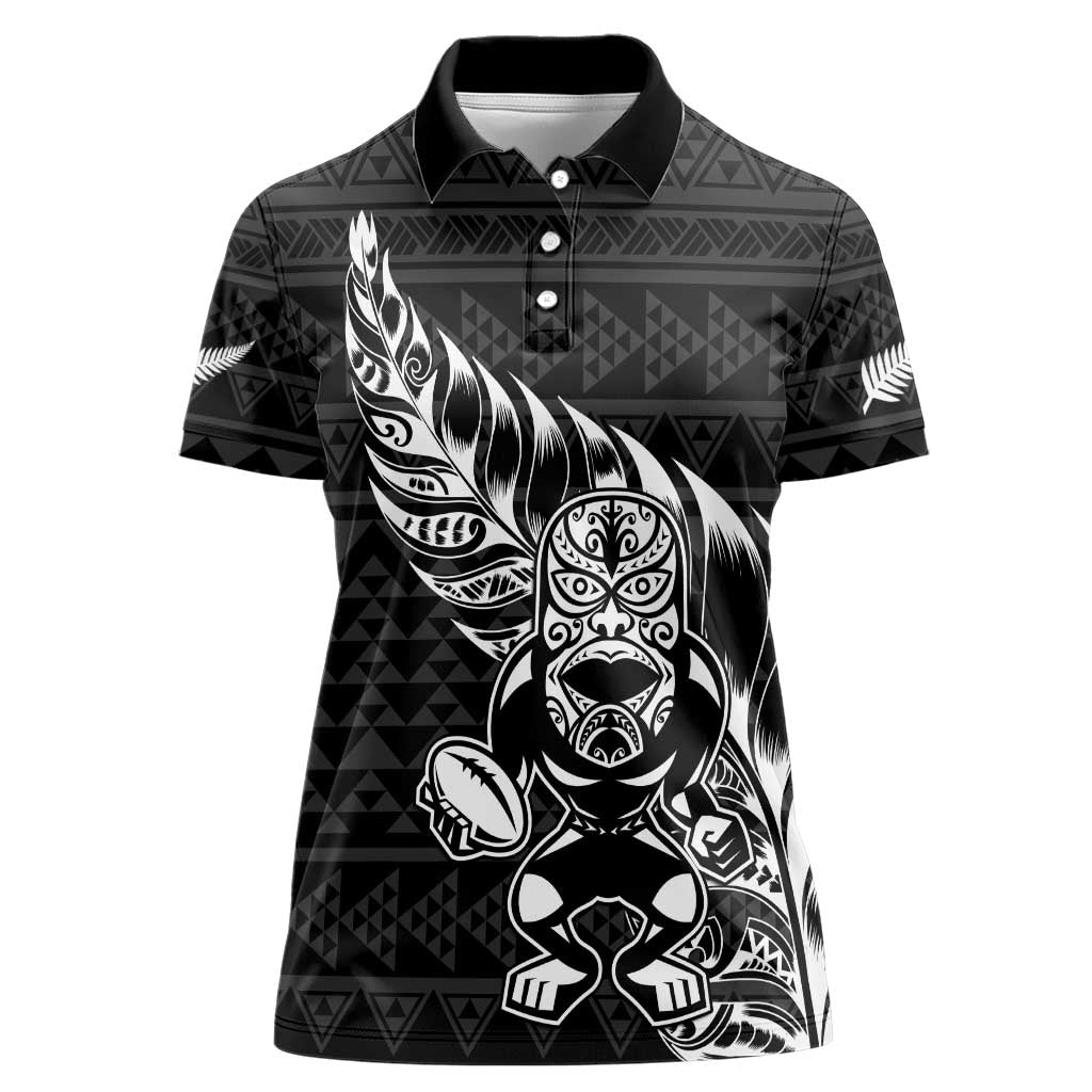 New Zealand Rugby Warrior Custom Women Polo Shirt Black Fern Taniko Motif