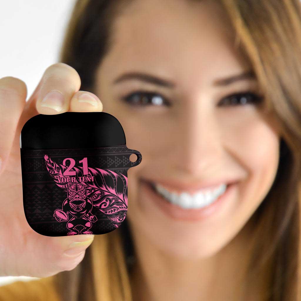 New Zealand Rugby Warrior Custom AirPods Case Pink Fern Taniko Motif LT9 Pink - Polynesian Pride