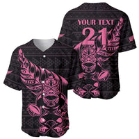 New Zealand Rugby Warrior Custom Baseball Jersey Pink Fern Taniko Motif LT9 - Polynesian Pride