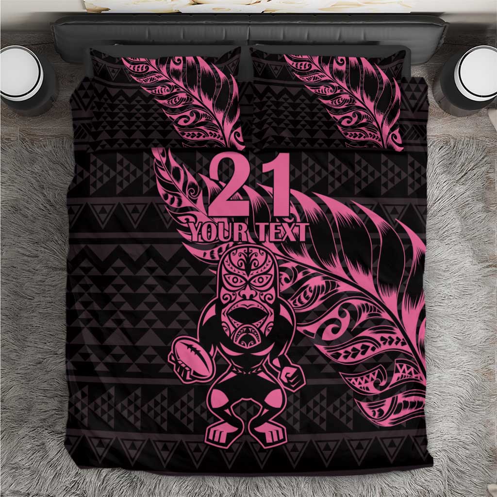New Zealand Rugby Warrior Custom Bedding Set Pink Fern Taniko Motif LT9 Pink - Polynesian Pride