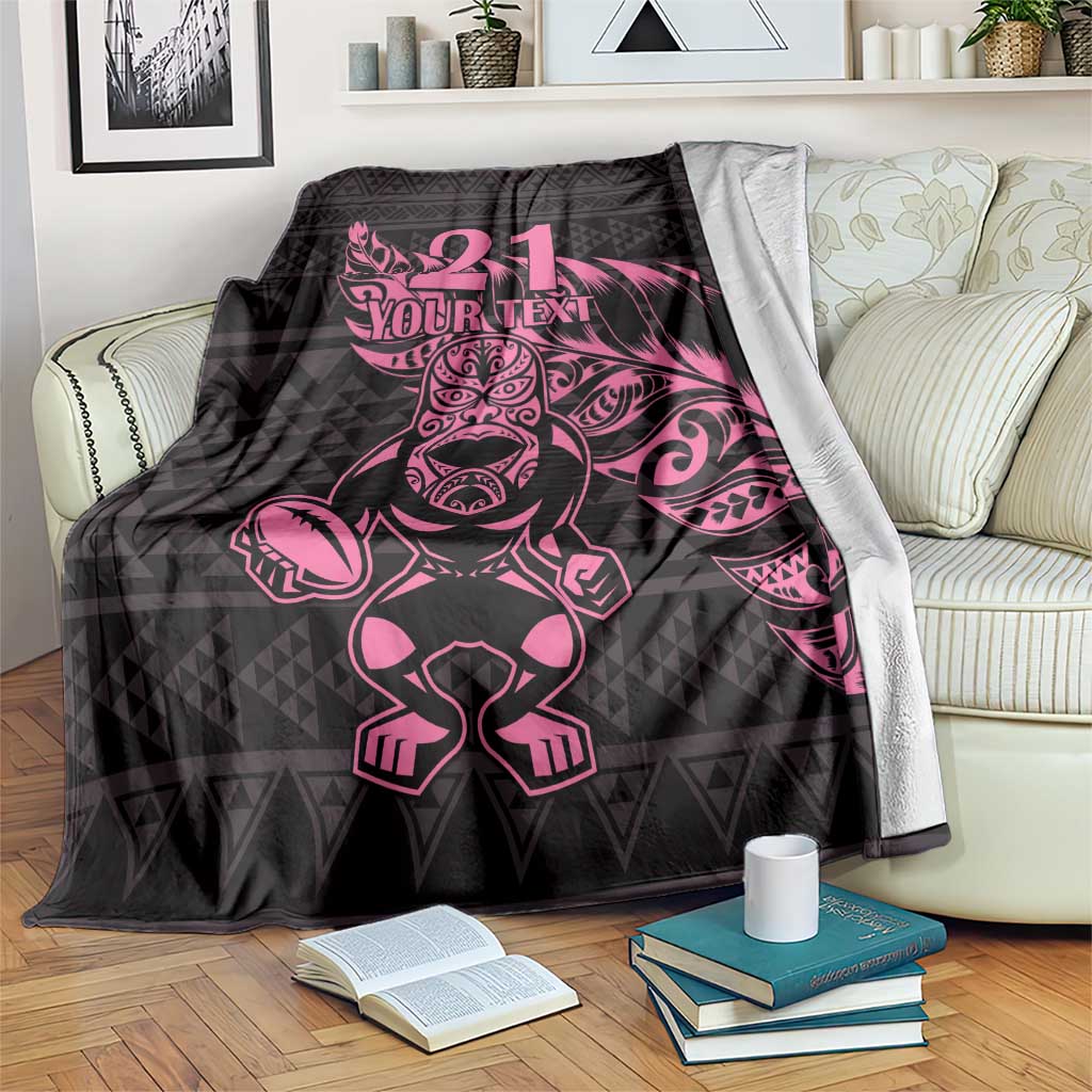 New Zealand Rugby Warrior Custom Blanket Pink Fern Taniko Motif LT9 Pink - Polynesian Pride