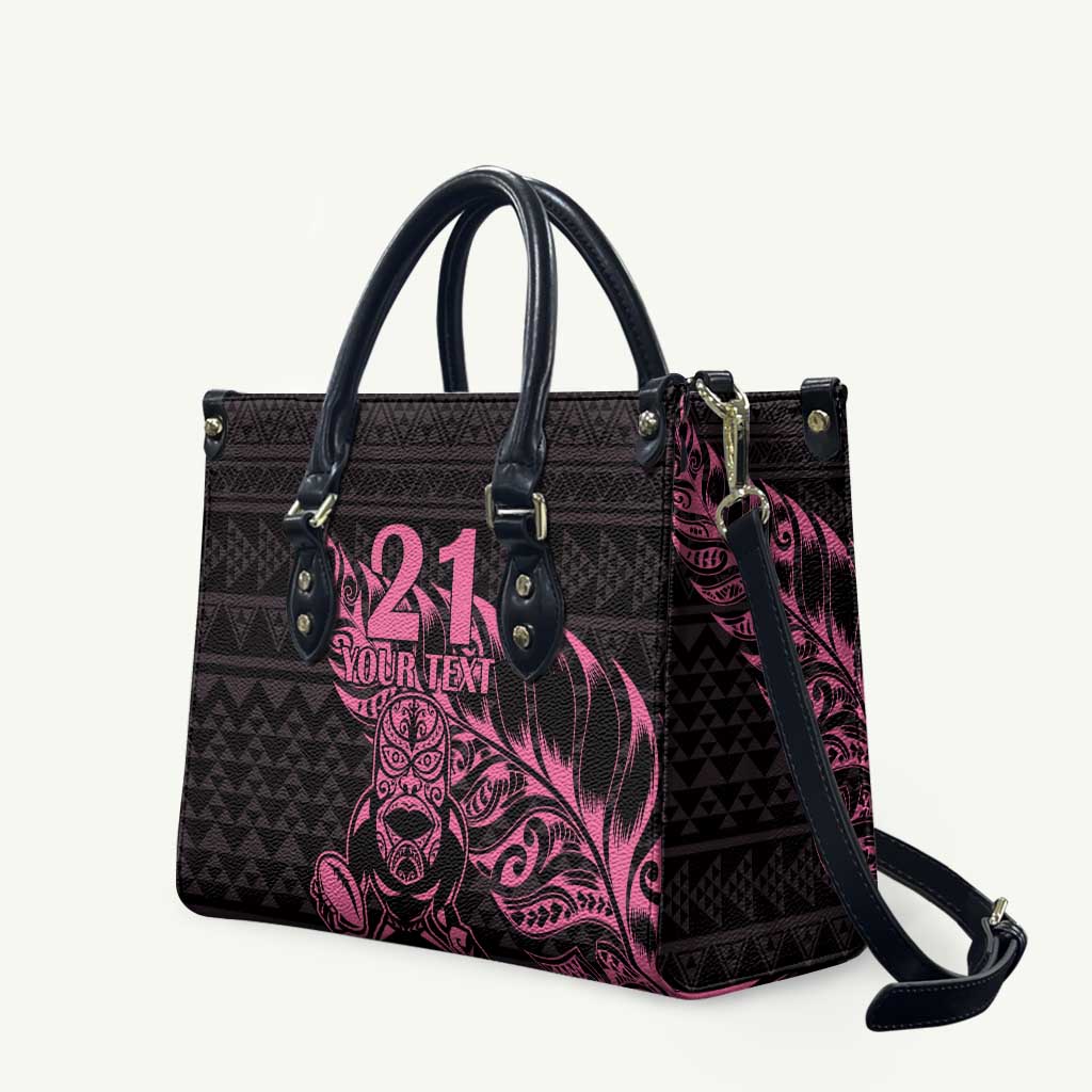 New Zealand Rugby Warrior Custom Leather Bag Pink Fern Taniko Motif LT9 Pink - Polynesian Pride
