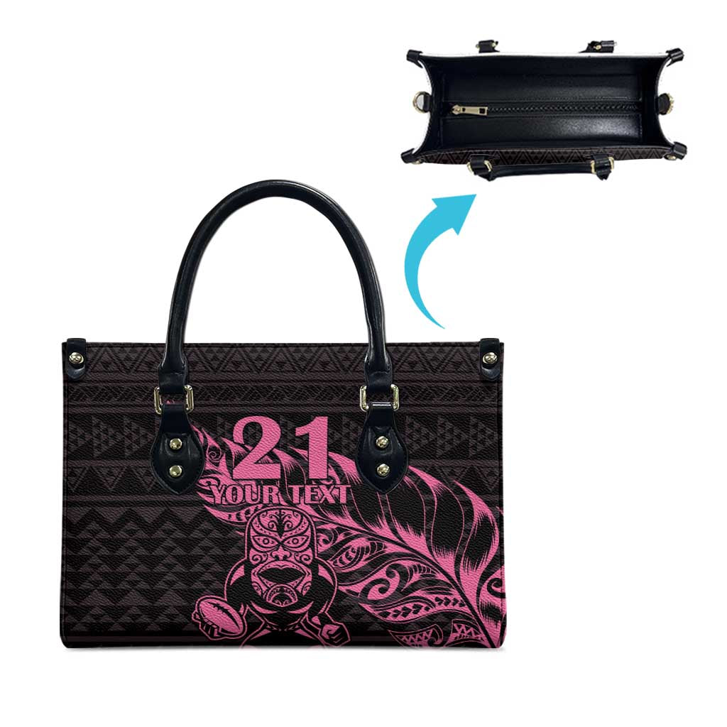 New Zealand Rugby Warrior Custom Leather Bag Pink Fern Taniko Motif LT9 - Polynesian Pride
