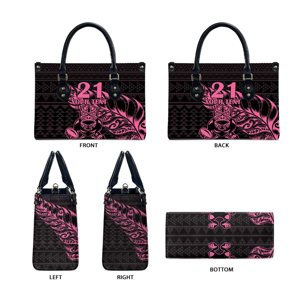 New Zealand Rugby Warrior Custom Leather Bag Pink Fern Taniko Motif LT9 - Polynesian Pride