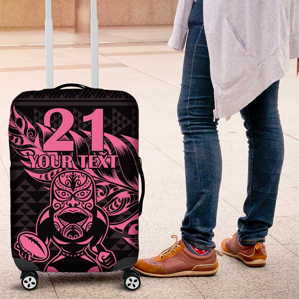 New Zealand Rugby Warrior Custom Luggage Cover Pink Fern Taniko Motif