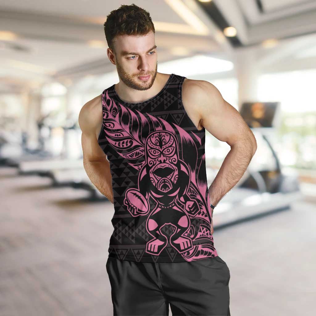 New Zealand Rugby Warrior Custom Men Tank Top Pink Fern Taniko Motif