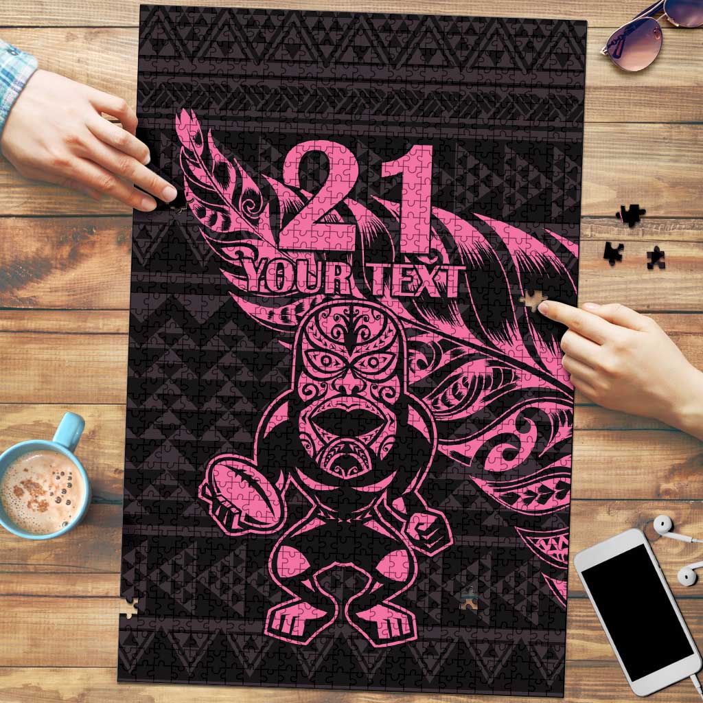 New Zealand Rugby Warrior Custom Puzzle Pink Fern Taniko Motif LT9 Pink - Polynesian Pride