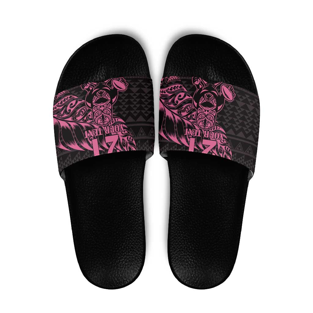 New Zealand Rugby Warrior Custom Slide Sandals Pink Fern Taniko Motif LT9 Pink - Polynesian Pride