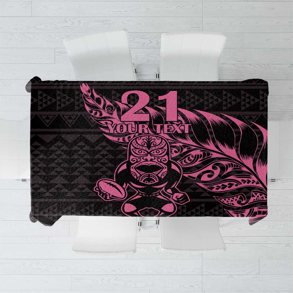 New Zealand Rugby Warrior Custom Tablecloth Pink Fern Taniko Motif LT9 Pink - Polynesian Pride
