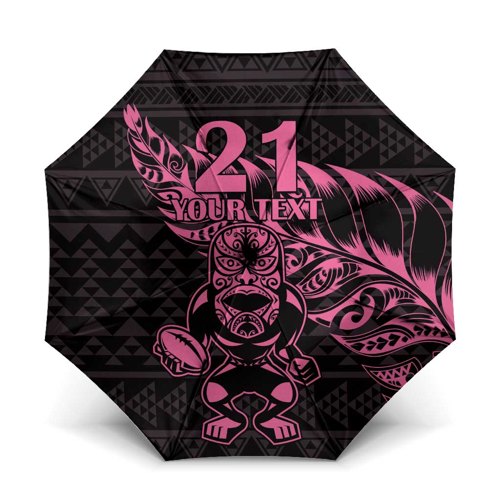 New Zealand Rugby Warrior Custom Umbrella Pink Fern Taniko Motif LT9 One Size Folded 11.42 inch Opened Diameter 37.4 inch Pink - Polynesian Pride