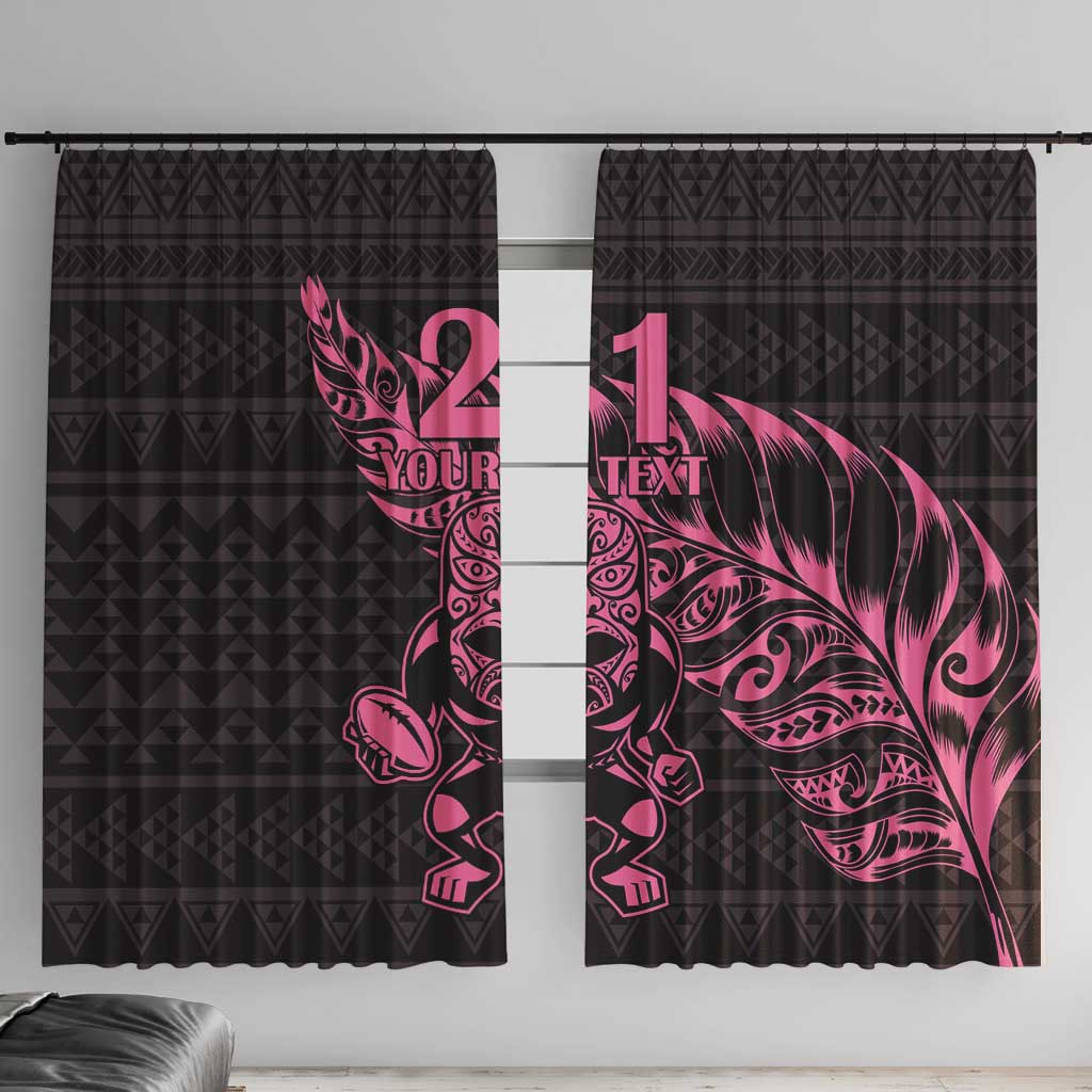 New Zealand Rugby Warrior Custom Window Curtain Pink Fern Taniko Motif LT9 With Hooks Pink - Polynesian Pride