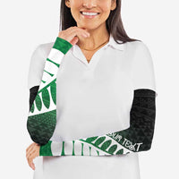 Green Silver Fern Spirit Taniko Tukutuku Personalised Arm Sleeves LT9 - Polynesian Pride