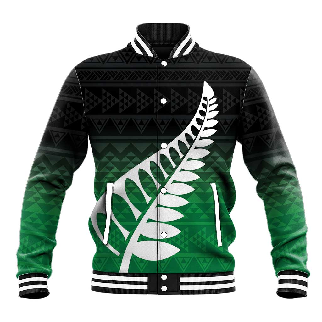 Green Silver Fern Spirit Taniko Tukutuku Personalised Baseball Jacket LT9 Unisex Green - Polynesian Pride