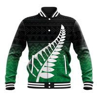 Green Silver Fern Spirit Taniko Tukutuku Personalised Baseball Jacket LT9 Unisex Green - Polynesian Pride