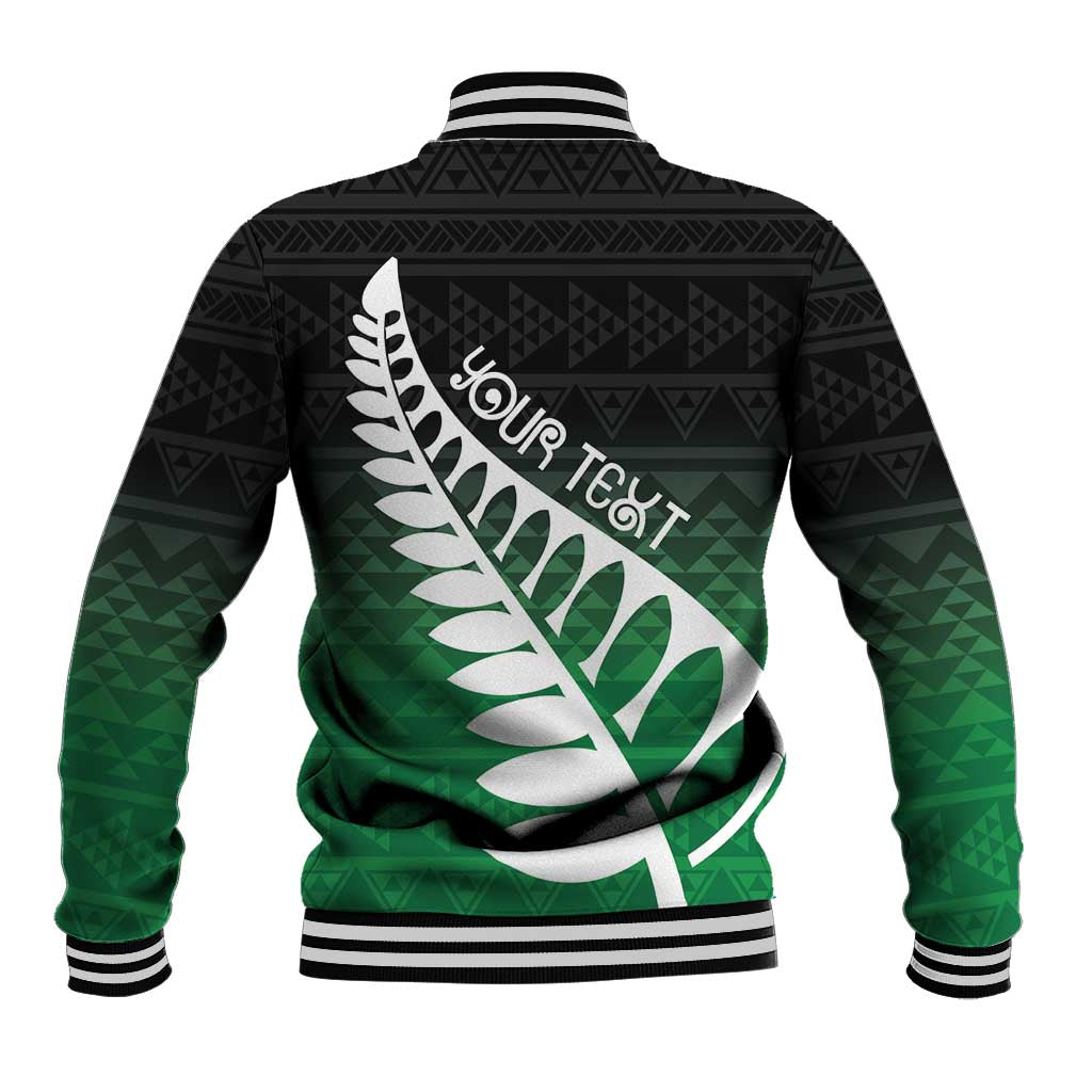 Green Silver Fern Spirit Taniko Tukutuku Personalised Baseball Jacket LT9 - Polynesian Pride