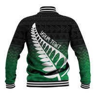 Green Silver Fern Spirit Taniko Tukutuku Personalised Baseball Jacket LT9 - Polynesian Pride