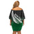 Green Silver Fern Spirit Taniko Tukutuku Personalised Off Shoulder Short Dress