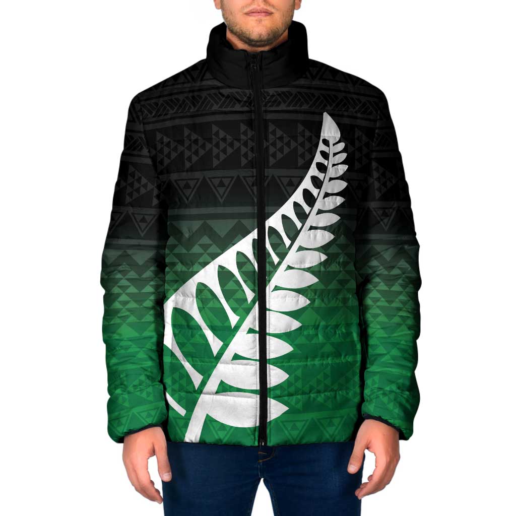 Green Silver Fern Spirit Taniko Tukutuku Personalised Padded Jacket LT9 Men Green - Polynesian Pride