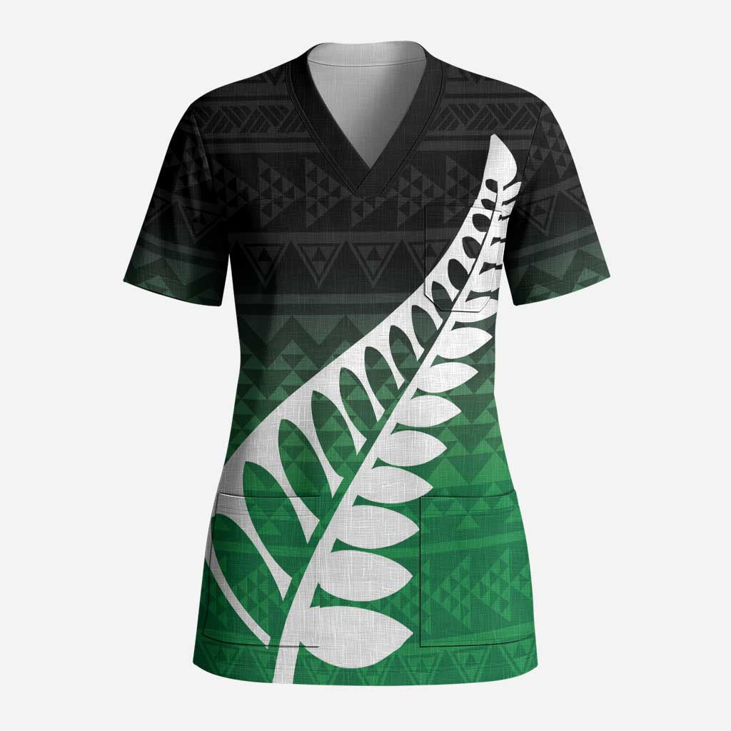 Green Silver Fern Spirit Taniko Tukutuku Personalised Scrub Top LT9 Adult Green - Polynesian Pride