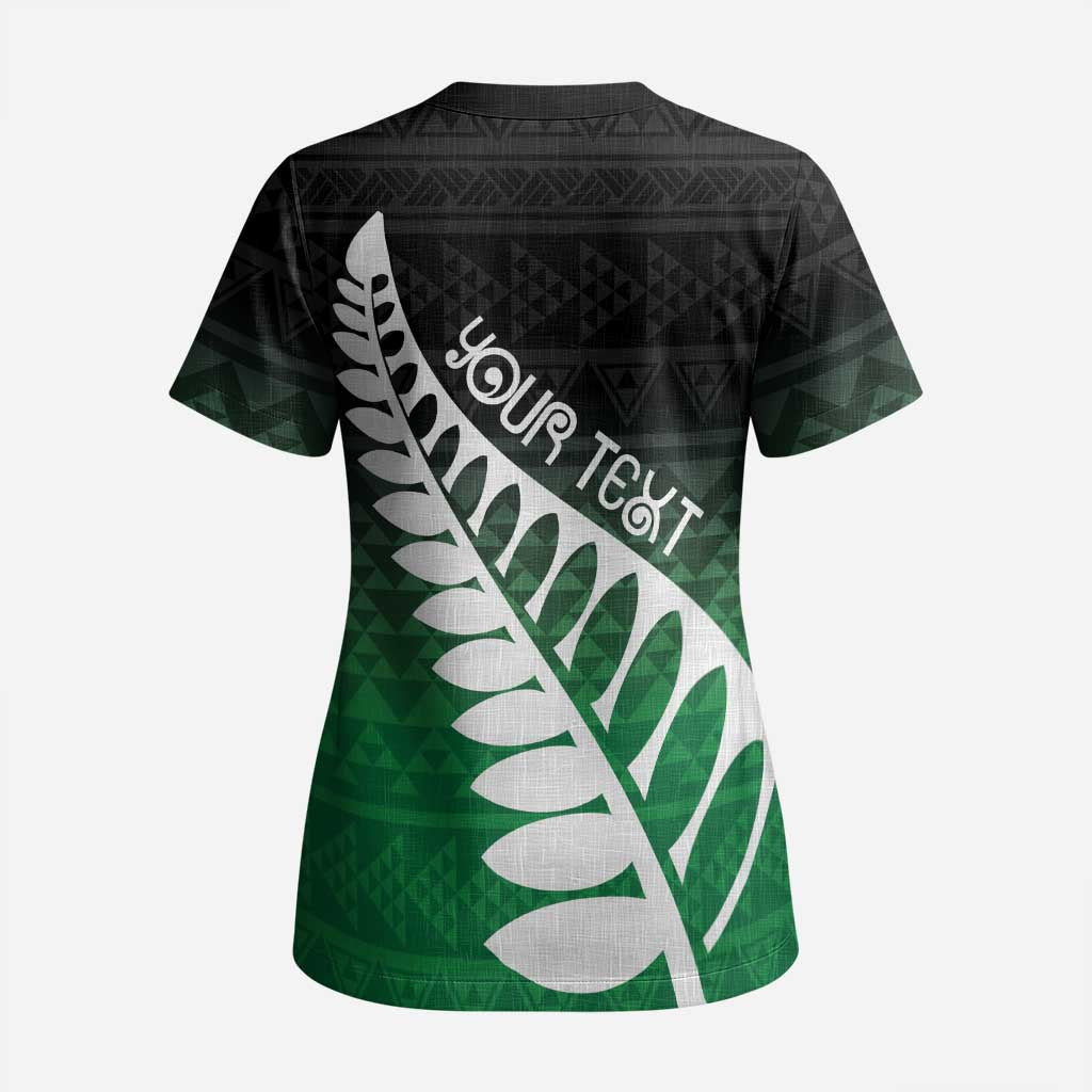 Green Silver Fern Spirit Taniko Tukutuku Personalised Scrub Top LT9 - Polynesian Pride