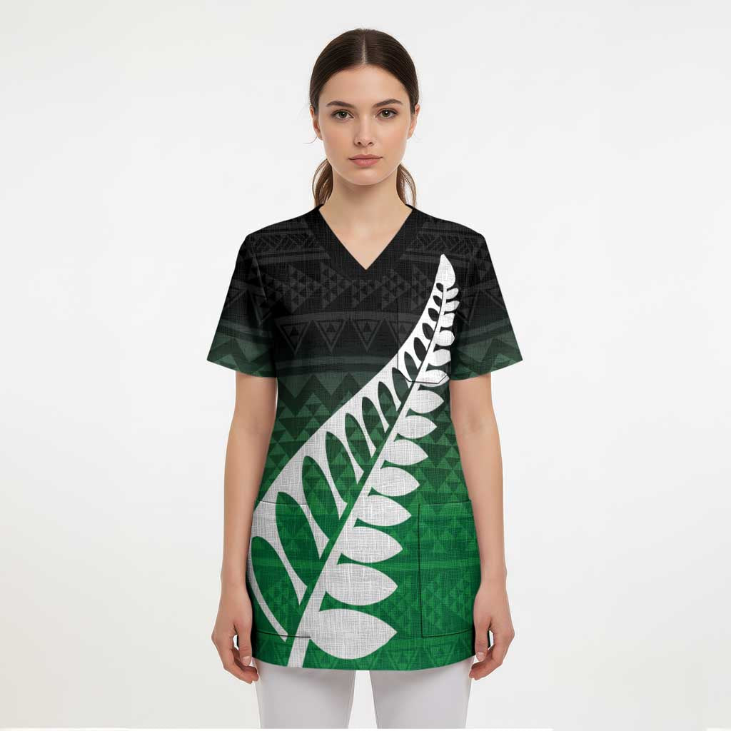 Green Silver Fern Spirit Taniko Tukutuku Personalised Scrub Top LT9 - Polynesian Pride