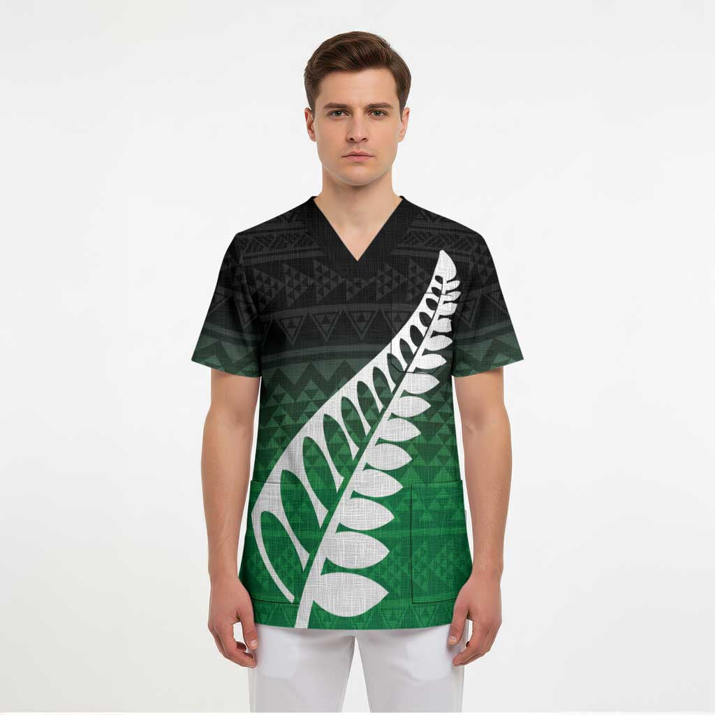 Green Silver Fern Spirit Taniko Tukutuku Personalised Scrub Top LT9 - Polynesian Pride