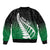 Green Silver Fern Spirit Taniko Tukutuku Personalised Sleeve Zip Bomber Jacket