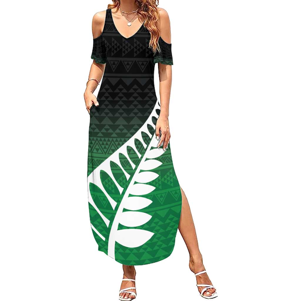 Green Silver Fern Spirit Taniko Tukutuku Personalised Summer Maxi Dress