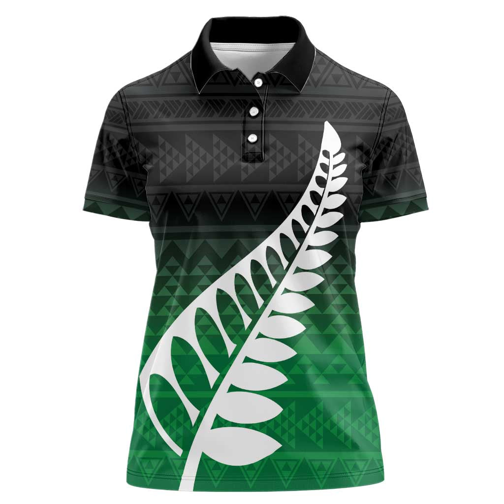 Green Silver Fern Spirit Taniko Tukutuku Personalised Women Polo Shirt