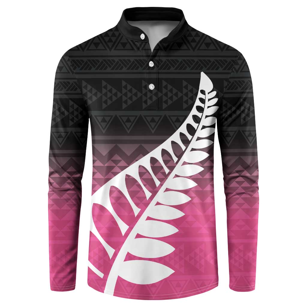 Pink Silver Fern Spirit Taniko Tukutuku Personalised Button Sweatshirt LT9 Pink - Polynesian Pride