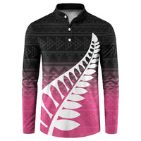 Pink Silver Fern Spirit Taniko Tukutuku Personalised Button Sweatshirt LT9 Pink - Polynesian Pride