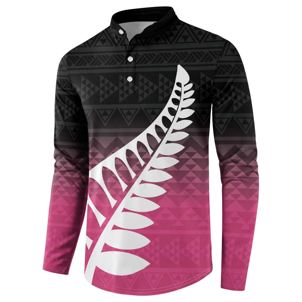 Pink Silver Fern Spirit Taniko Tukutuku Personalised Button Sweatshirt LT9 - Polynesian Pride