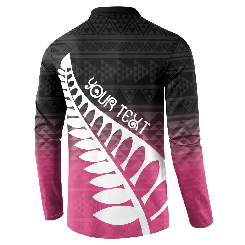 Pink Silver Fern Spirit Taniko Tukutuku Personalised Button Sweatshirt LT9 - Polynesian Pride