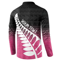 Pink Silver Fern Spirit Taniko Tukutuku Personalised Button Sweatshirt LT9 - Polynesian Pride