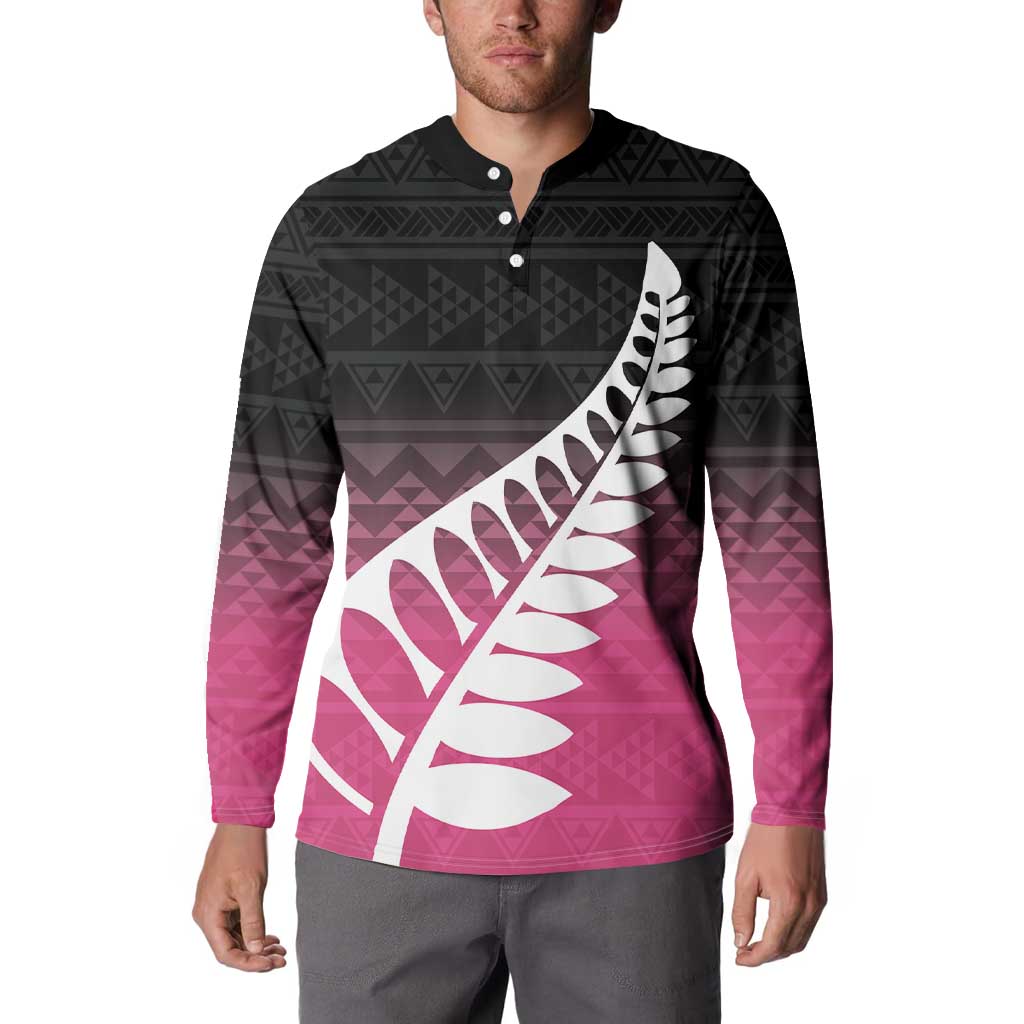 Pink Silver Fern Spirit Taniko Tukutuku Personalised Button Sweatshirt LT9 - Polynesian Pride