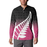 Pink Silver Fern Spirit Taniko Tukutuku Personalised Button Sweatshirt LT9 - Polynesian Pride