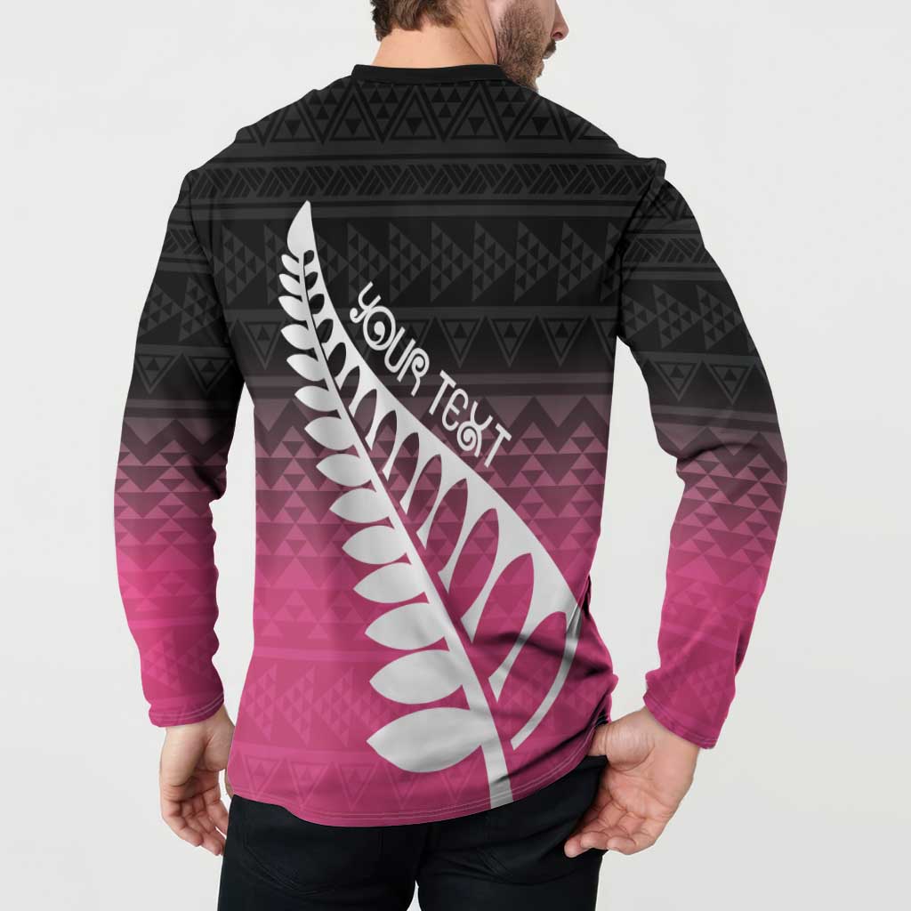 Pink Silver Fern Spirit Taniko Tukutuku Personalised Button Sweatshirt LT9 - Polynesian Pride
