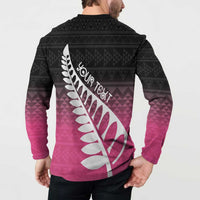 Pink Silver Fern Spirit Taniko Tukutuku Personalised Button Sweatshirt LT9 - Polynesian Pride