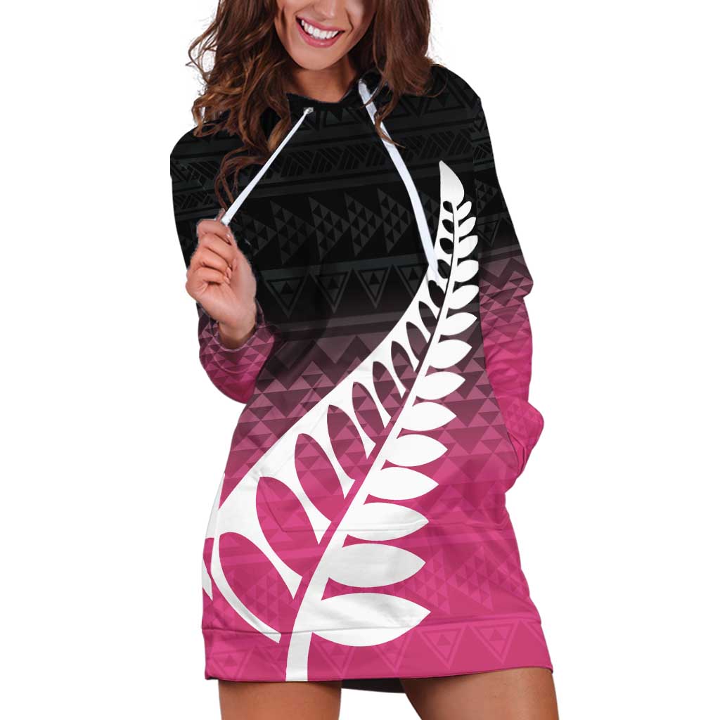 Pink Silver Fern Spirit Taniko Tukutuku Personalised Hoodie Dress