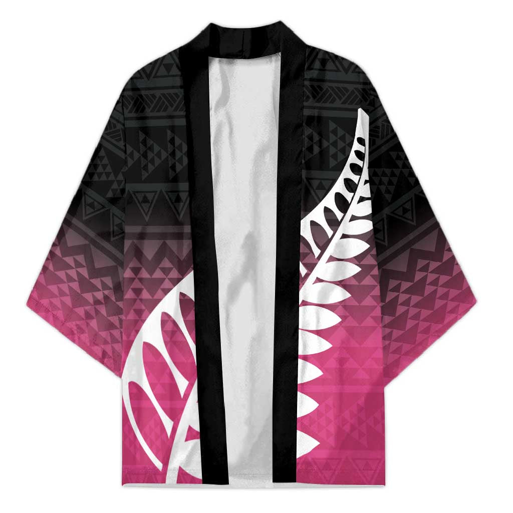 Pink Silver Fern Spirit Taniko Tukutuku Personalised Kimono LT9 Unisex Pink - Polynesian Pride